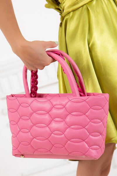 Dilimler Ayakkabı Quilted Stitched Chain Fuchsia Women's Shoulder Bag
