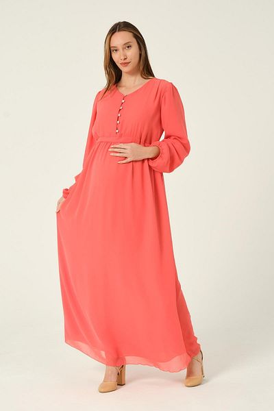 BUSA Rochie Hijab din șifon cu șireturi în talie de maternitate, lungime maxi, narcissi