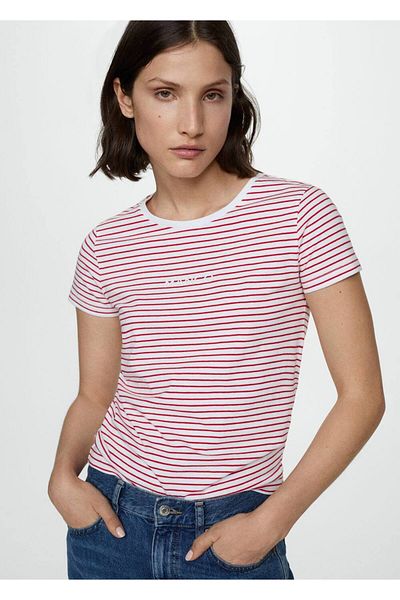 MANGO Woman Tricou cu dungi cu logo
