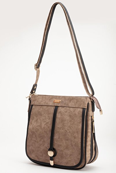 Dilimler Ayakkabı Skin 2 Compartment Covered Zippered Mink Black Women's Shoulder Bag