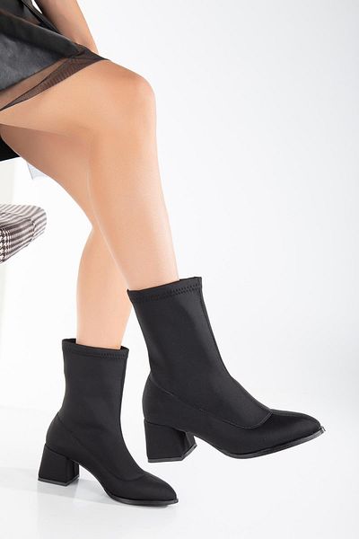 Dilimler Ayakkabı Stretch Waterproof Large Size Black Women's Heeled Boots