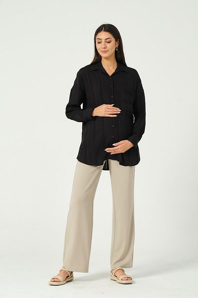 BUSA Black Maternity Shirt - Front Pocket
