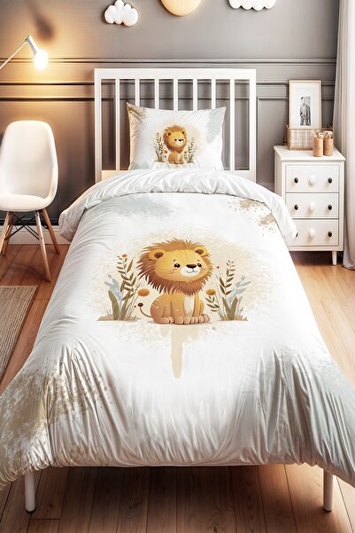 EVPANYA Yavru Aslan Desenli Tek Kişilik Bebek Çocuk Nevresim Seti