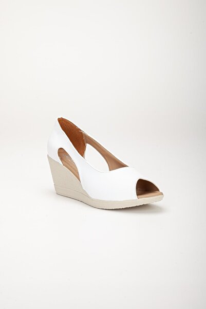 Dilimler Ayakkabı Wedge Sole Open Toe Orthopedic Artificial Leather White Women's Wedge Heel Shoes