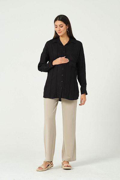 BUSA Black Maternity Shirt - Front Pocket