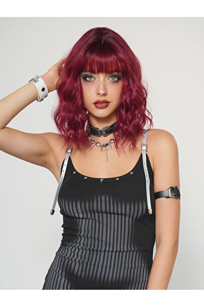 Fenomen Peruk Kızıl Kısa Dalgalı Perçemli Vip Peruk