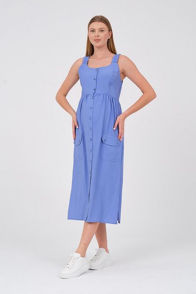 BUSA Rochie midi violet - bretele de maternitate cu nasturi în față și buzunare