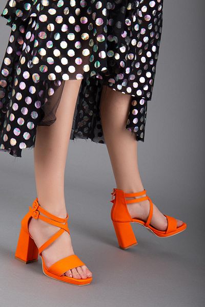 Dilimler Ayakkabı Satin Single And Cross Band Orange Women's Platform Heel Evening Dress Shoes