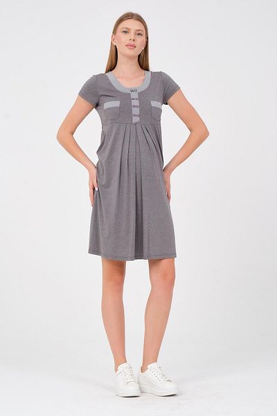 BUSA Gray Maternity Dress - Short Sleeve and Round Neck