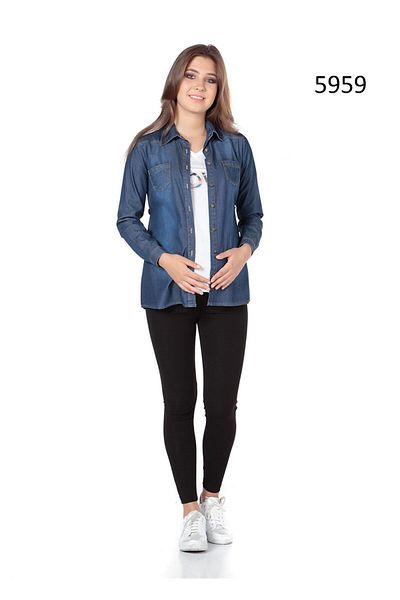 BUSA Maternity Denim Shirt Plain Model Blue Blue