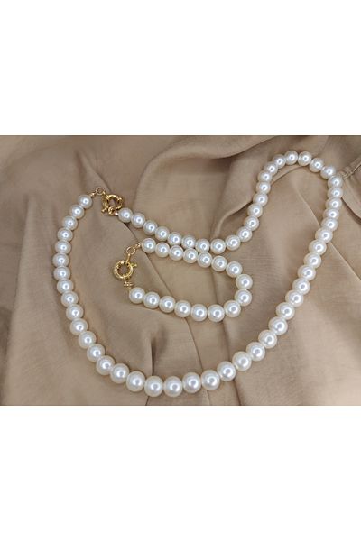 Romea Sailor's Wheel 10 mm Quarter Necklace Bracelet Jewelry Set with Pearls