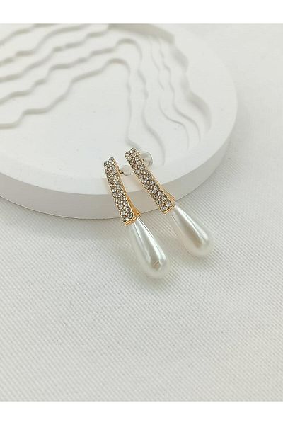 Jerie Gold Pearl and Zircon Stone Imported Flow Earrings