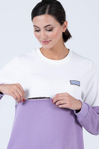 BUSA Hamile Blok Renk Sweat Elbise Lila