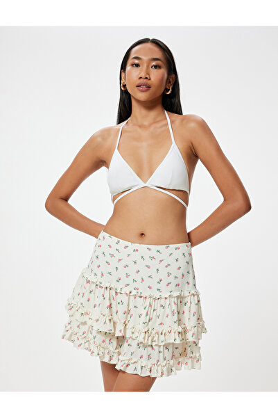 Koton Ktn - X Sibil Çetinkaya - Μίνι φούστα με βολάν με λουλούδια από βισκοζέ ύφασμα