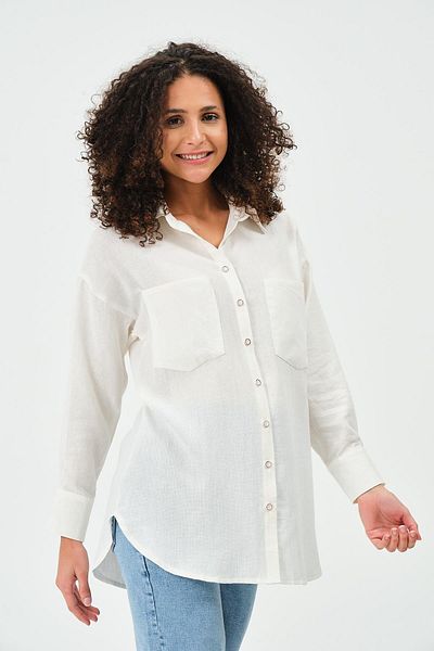 BUSA Pregnant Front Pocket Linen Shirt Cream