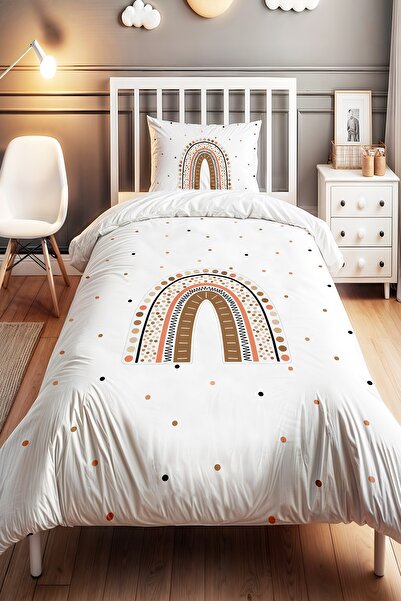 EVPANYA Sade Gökkuşağı Desenli Tek Kişilik Bebek Çocuk Nevresim Seti