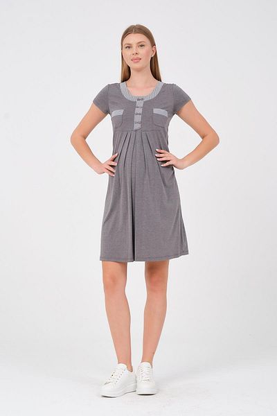 BUSA Gray Maternity Dress - Short Sleeve and Round Neck