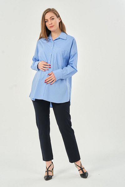 BUSA Pregnant Front Pocket Striped Classic Shirt Blue