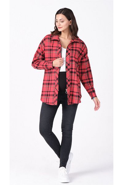 BUSA Maternity Lumberjack Plaid Shirt Red