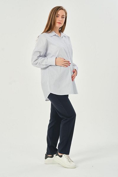 BUSA Pregnant Front Pocket Striped Classic Shirt White