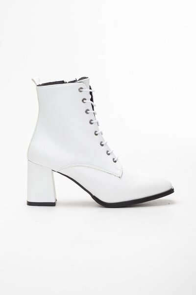Dilimler Ayakkabı Skin White Women's Big Small Size Heeled Boots