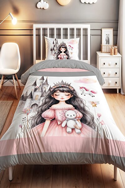 EVPANYA Esmer Prenses Desenli Tek Kişilik Bebek Çocuk Nevresim Seti