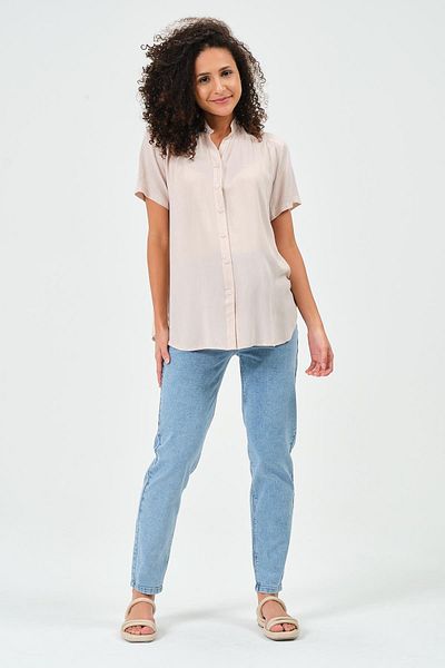 BUSA Maternity Linen Short Sleeve Shirt Beige