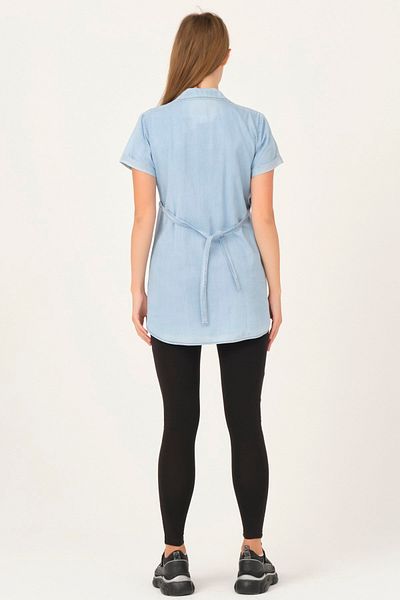 BUSA Pregnant Front Buttoned Denim Shirt Blue