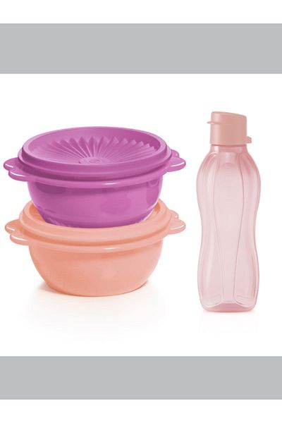 Tupperware Star Cap 2-Piece 400ml Purple and Salmon and Eco Bottle 500ml Cotton Candy