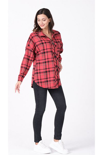 BUSA Maternity Lumberjack Plaid Shirt Red