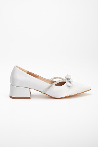 Dilimler Ayakkabı Satin Stone Pointed Silver Pantofi damă Marime Mari Tocuri