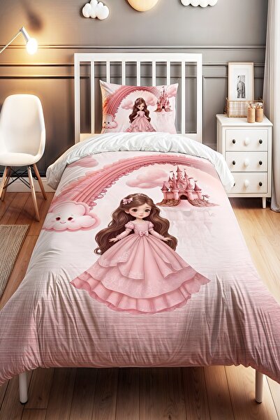 EVPANYA Kayan Bulutlu Prenses Desenli Tek Kişilik Bebek Çocuk Nevresim Seti