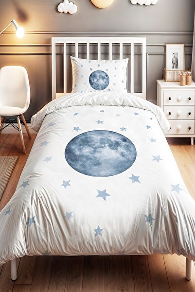 EVPANYA Mavi Dünya Desenli Tek Kişilik Bebek Çocuk Nevresim Seti