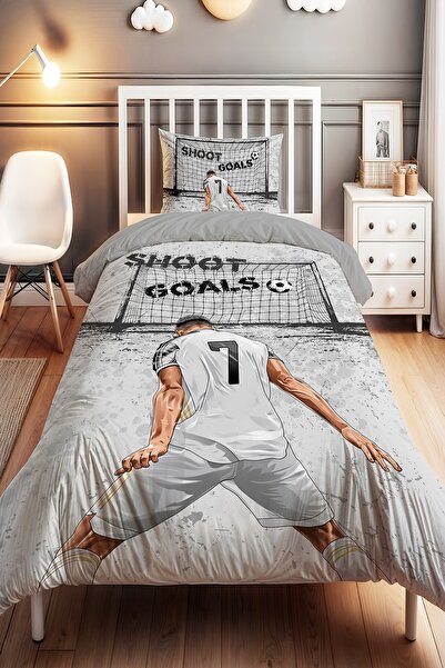 EVPANYA Gri 7 Numaralı Sporcu Desenli Tek Kişilik Bebek Çocuk Nevresim Seti