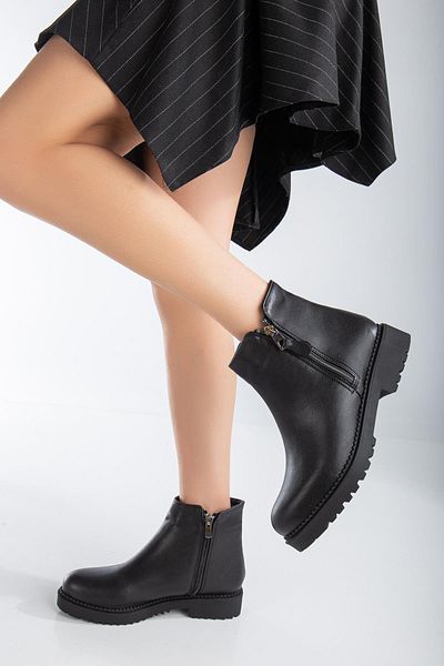 Dilimler Ayakkabı Black Women's Casual Boots with Laceless Zipper Accessories