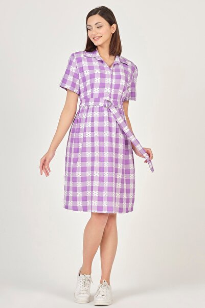 BUSA Κοντομάνικο καρό φόρεμα εγκυμοσύνης LILA