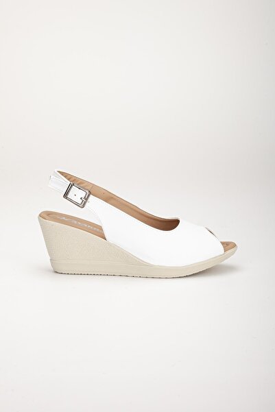 Dilimler Ayakkabı Wedge Sole Toe and Back Open Orthopedic Artificial Leather White Women's Wedge Heel Shoes