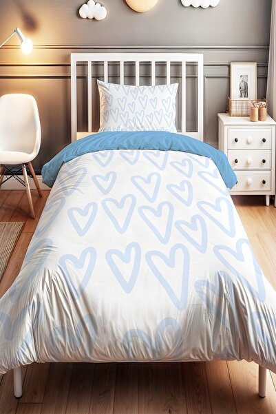 EVPANYA Blue Dream Hearts Patterned Single Baby Kids Bedding Set