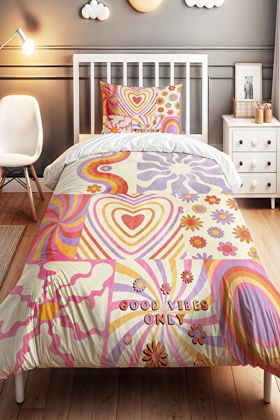 EVPANYA Good Vibes Only Desenli Tek Kişilik Bebek Çocuk Nevresim Seti