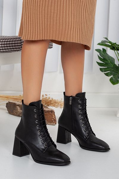 Dilimler Ayakkabı Skin Black Women's Big Small Size Heeled Boots
