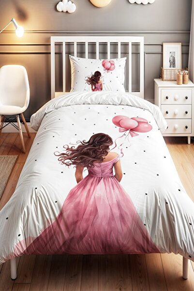 EVPANYA Uçuşan Saçlı Prenses Desenli Tek Kişilik Bebek Çocuk Nevresim Seti