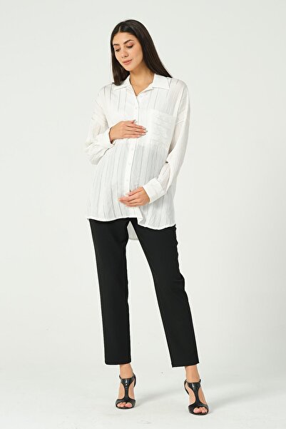 BUSA White Maternity Shirt - Front Pocket