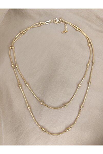 Romea سلسلة مزدوجة من الفولاذ باللون الذهبي مع قلادة دوريكا