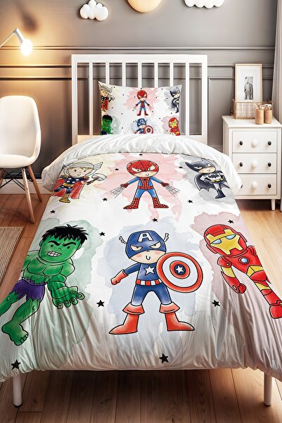 EVPANYA مجموعة مفروشات أطفال مفردة منقوشة من Little Super Heroes