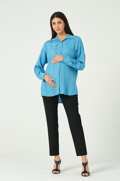 BUSA Pregnant Front Pocketed Shirt Blue