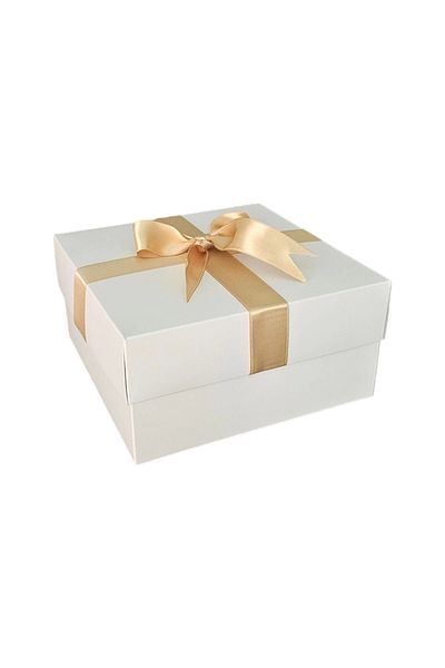 HEDİYEDİYE Empty White Gift Box - With Ribbon and Gold Color