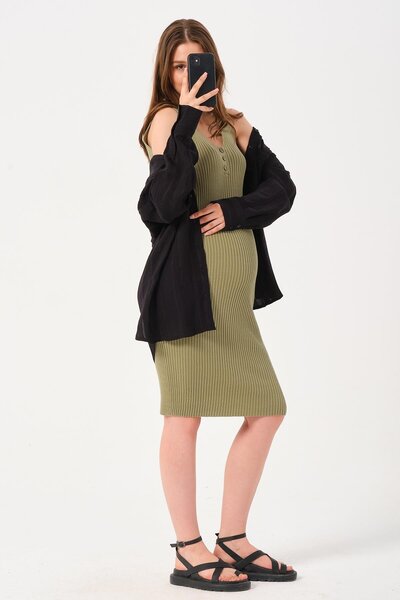 BUSA Sıfır Kol Midi Boy İnce Triko Elbise ÇAĞLA