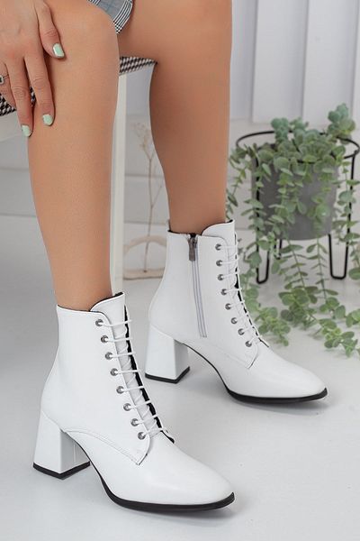 Dilimler Ayakkabı Skin White Women's Big Small Size Heeled Boots