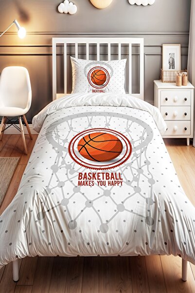 EVPANYA طقم سرير أطفال فردي منقوش على شكل طوق كرة السلة