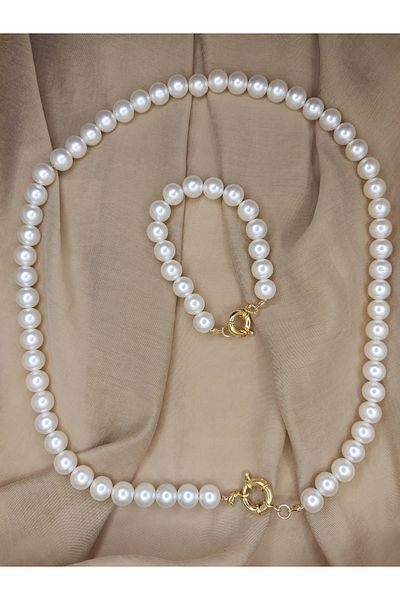 Romea Sailor's Wheel 10 mm Quarter Necklace Bracelet Jewelry Set with Pearls